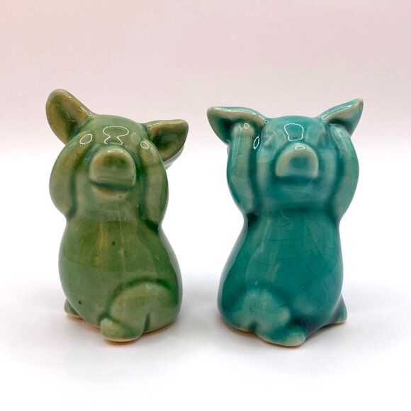 See No Evil - Hear No Evil Pig Angels Ceramic Figurine Tchotchke Flying Pigs - Picture 1 of 13